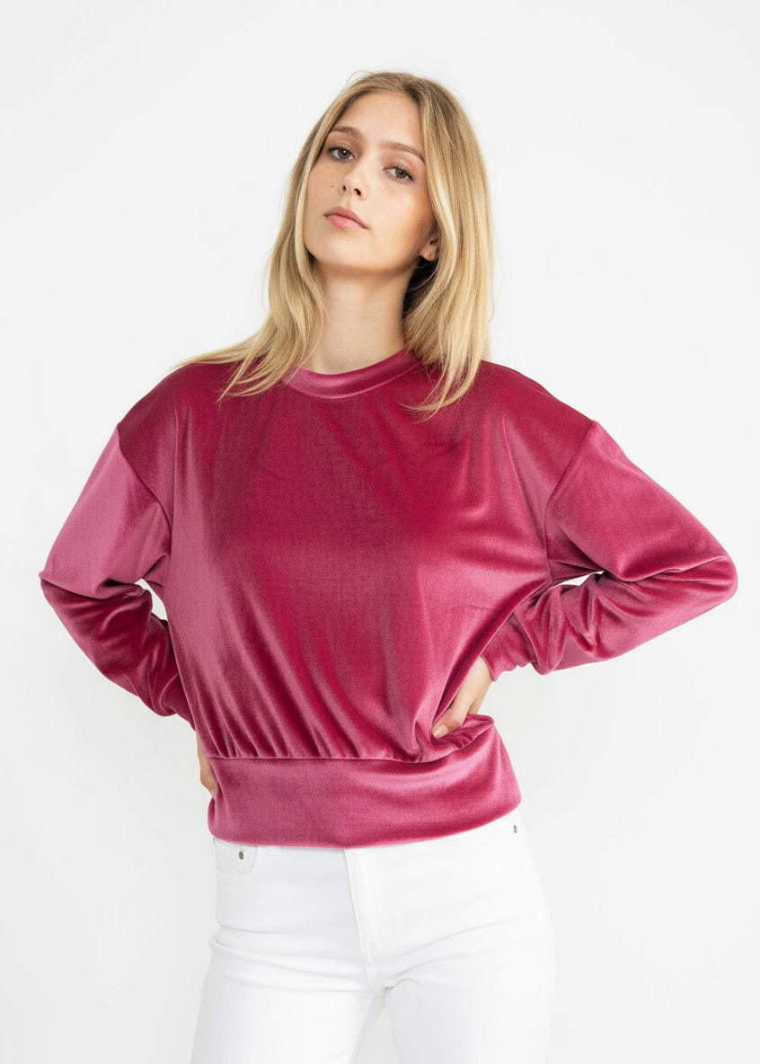 Soft velvet Vicky sweater from YanaK in a rich color, featuring a cozy design perfect for layering in cooler weather.