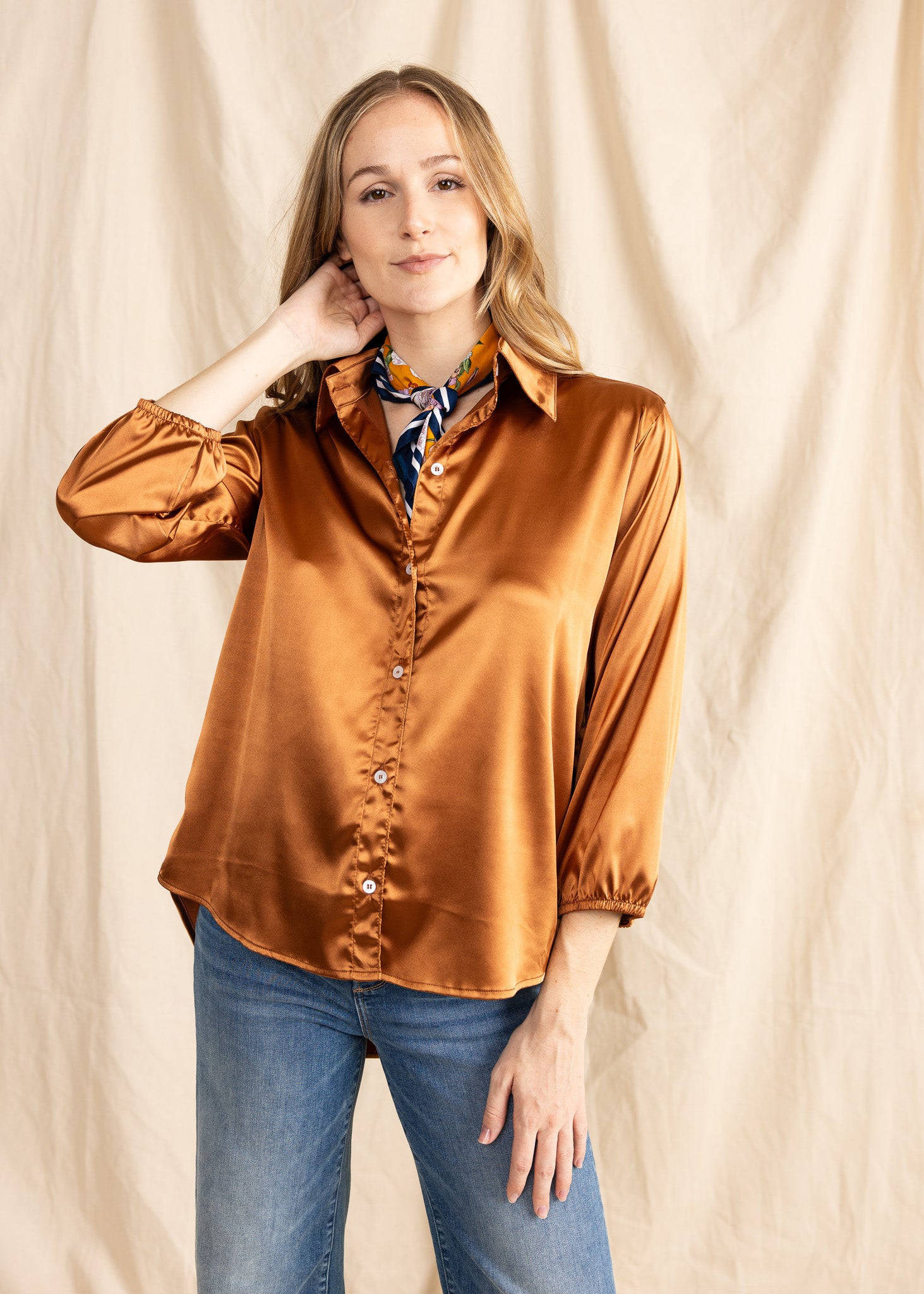YanaK SASHA TOP satin shirt in elegant design with a smooth finish and stylish silhouette.