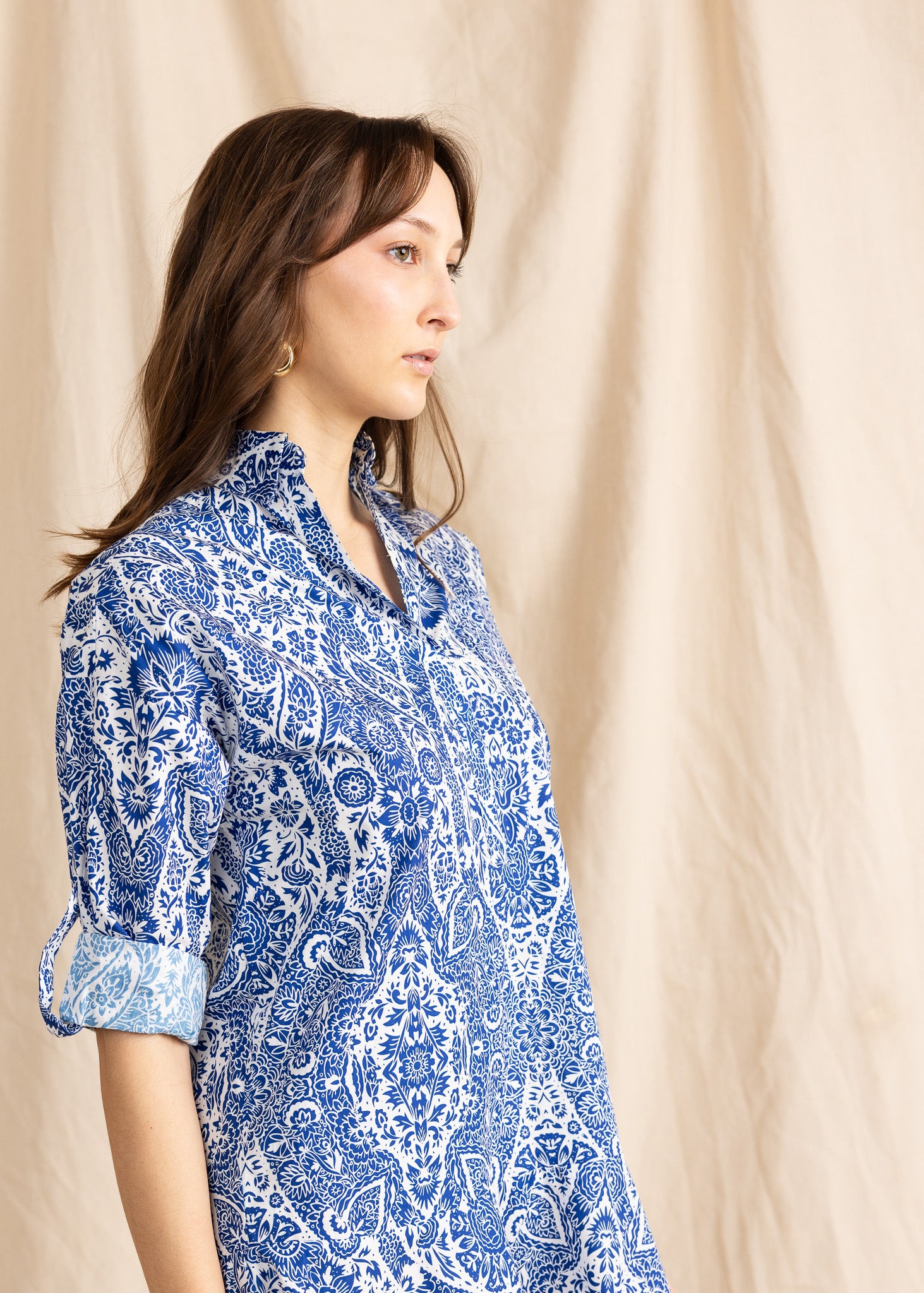 YanaK Portobello mini dress featuring a vibrant medi print design and a stylish, feminine silhouette.