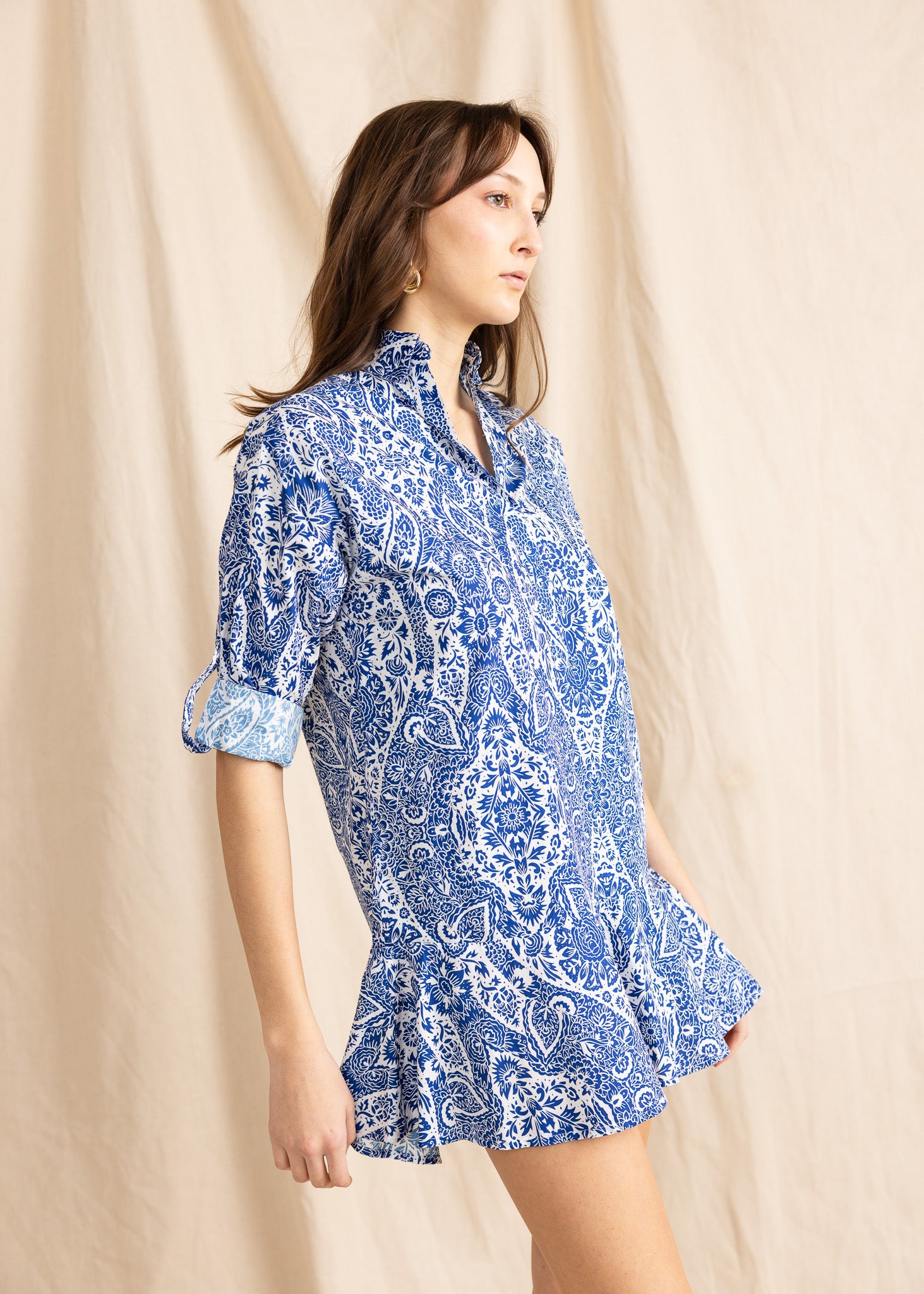 YanaK Portobello mini dress in a vibrant medi print, featuring a fitted silhouette and short sleeves.