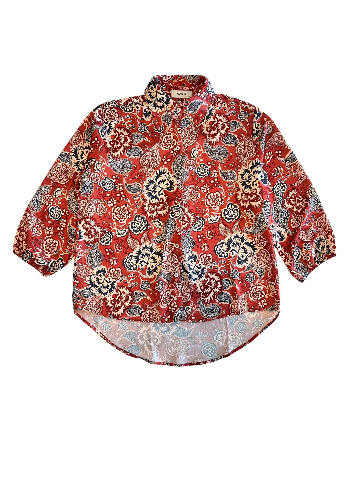 YanaK SASHA F25 blouse featuring a vibrant print design, showcasing a relaxed fit and stylish neckline.