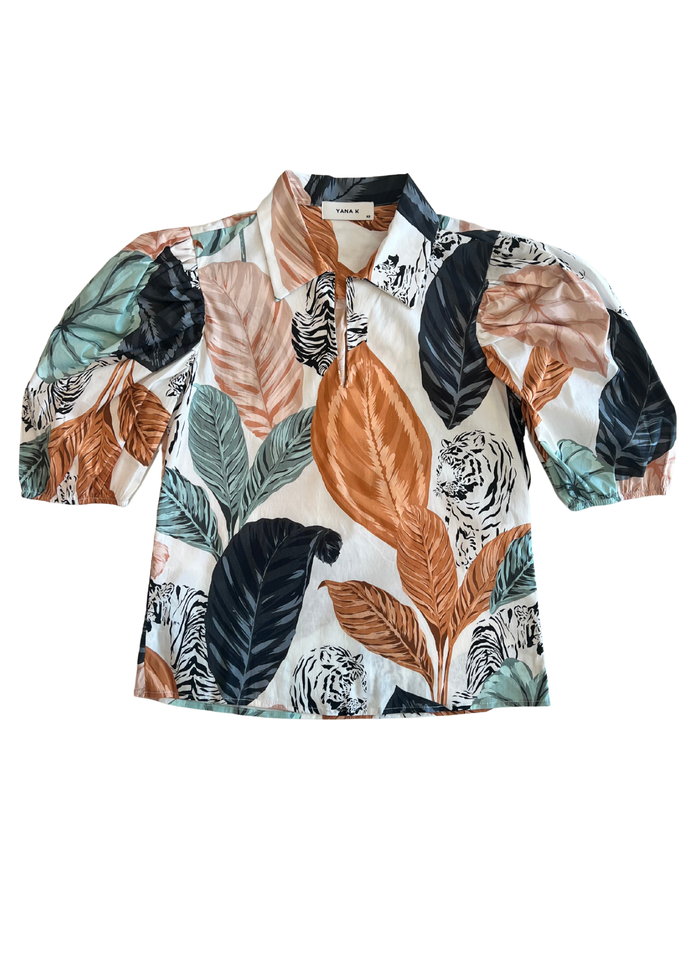 Yana K tiger print Beatrice top featuring a stylish design and elegant fit for casual wear.