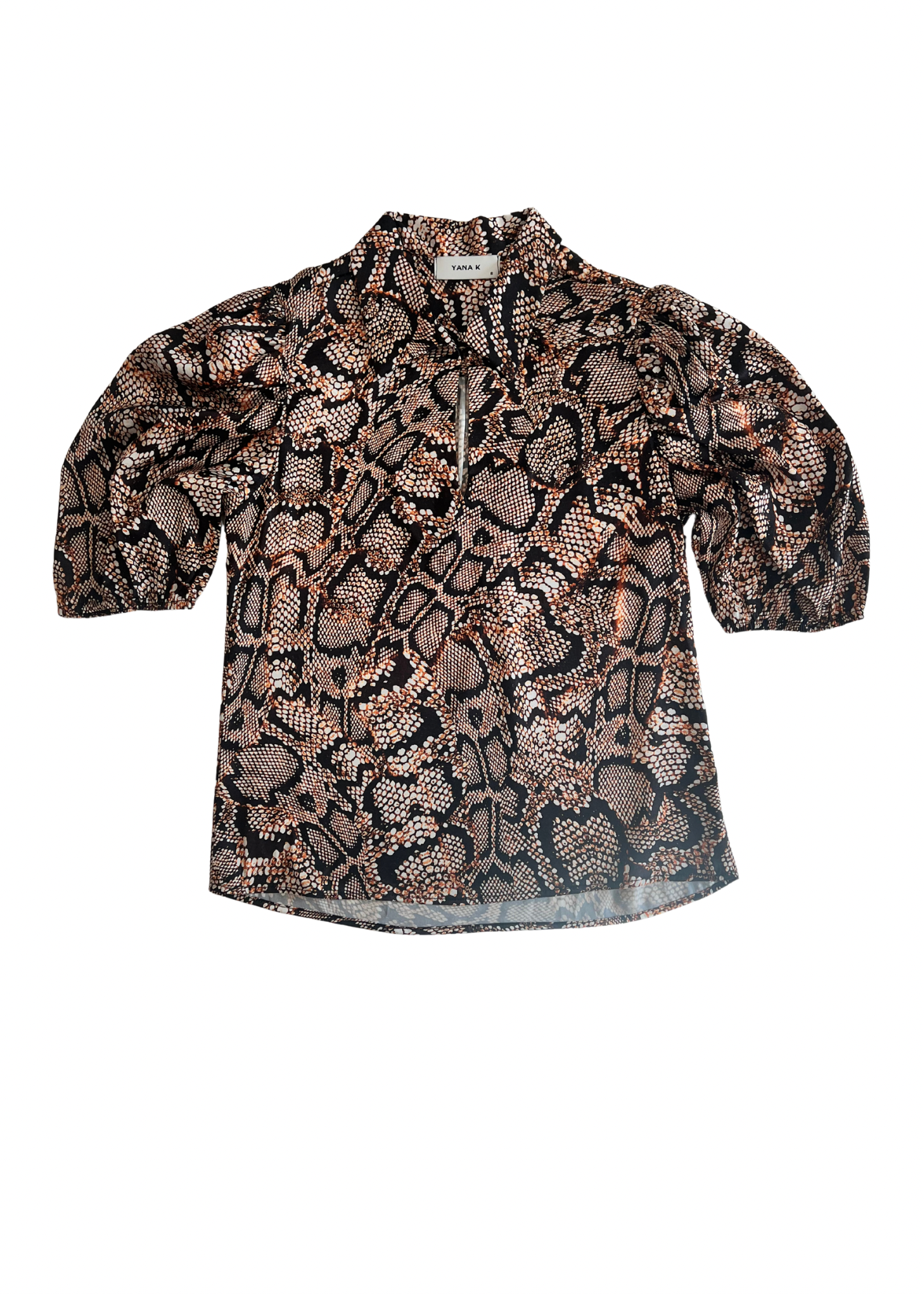 Yana K snakeskin top featuring a trendy design and a stylish silhouette for versatile wear.