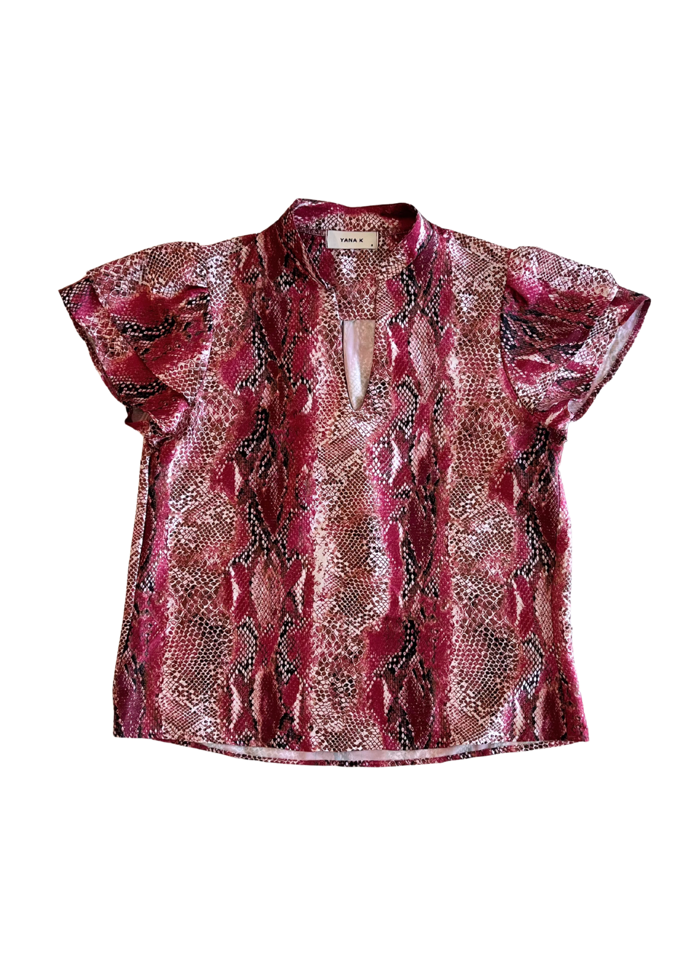 Red snakeskin print georgette top by Yana K, featuring a flowy design and stylish neckline.