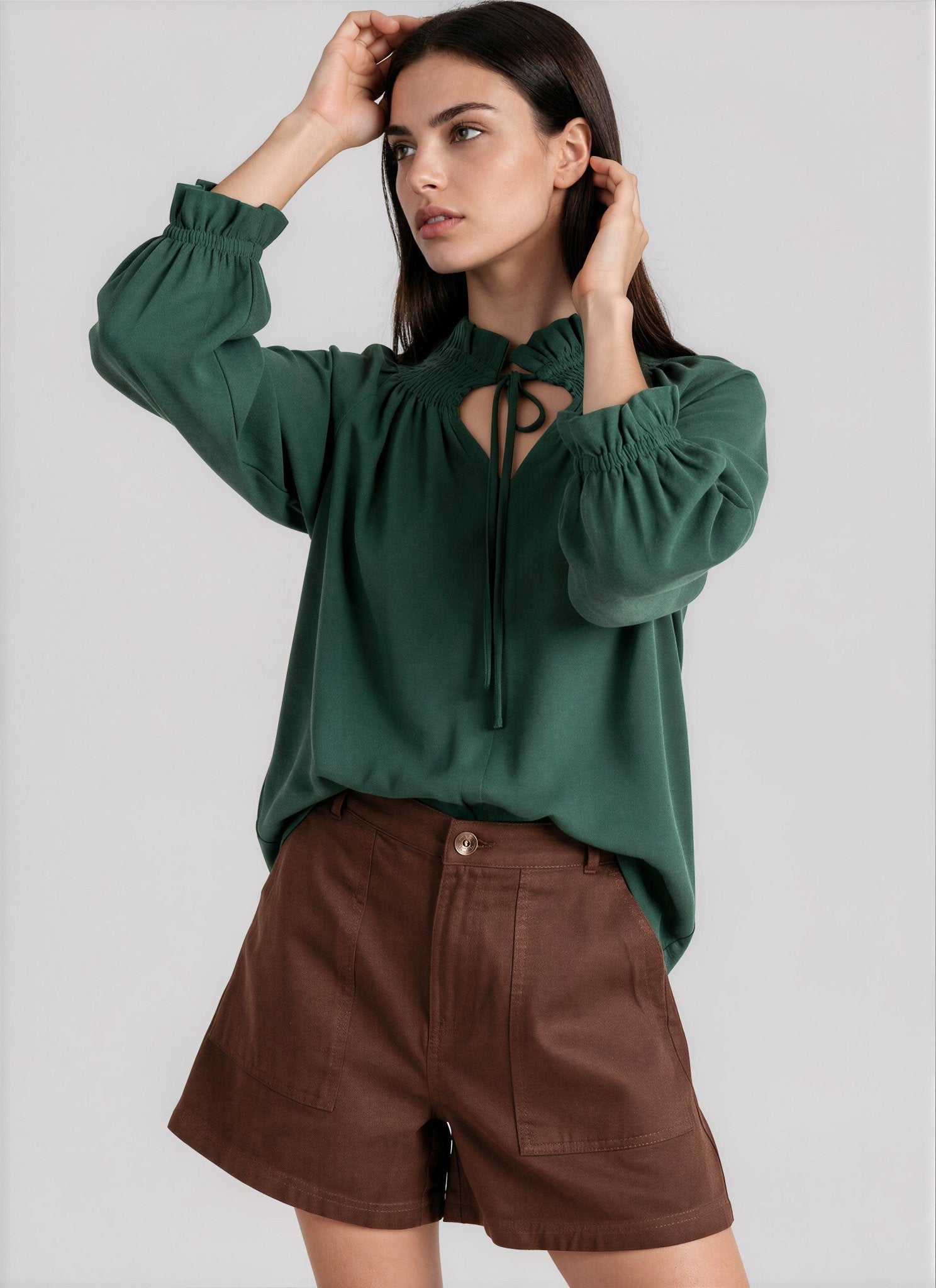 BELMONT women's smocked neck peasant short sleeve blouse - Yana K Collective