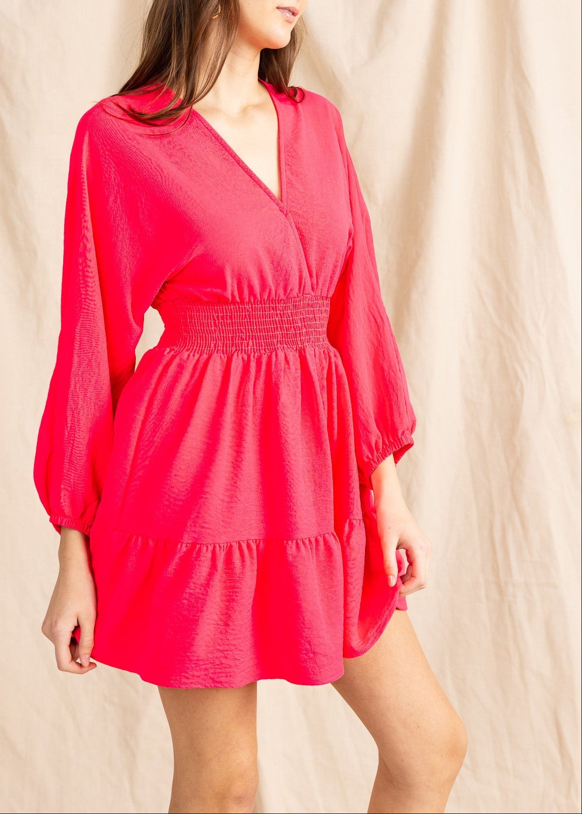 IZZY women's high waist smocked long sleeve mini dress - Yana K Collective