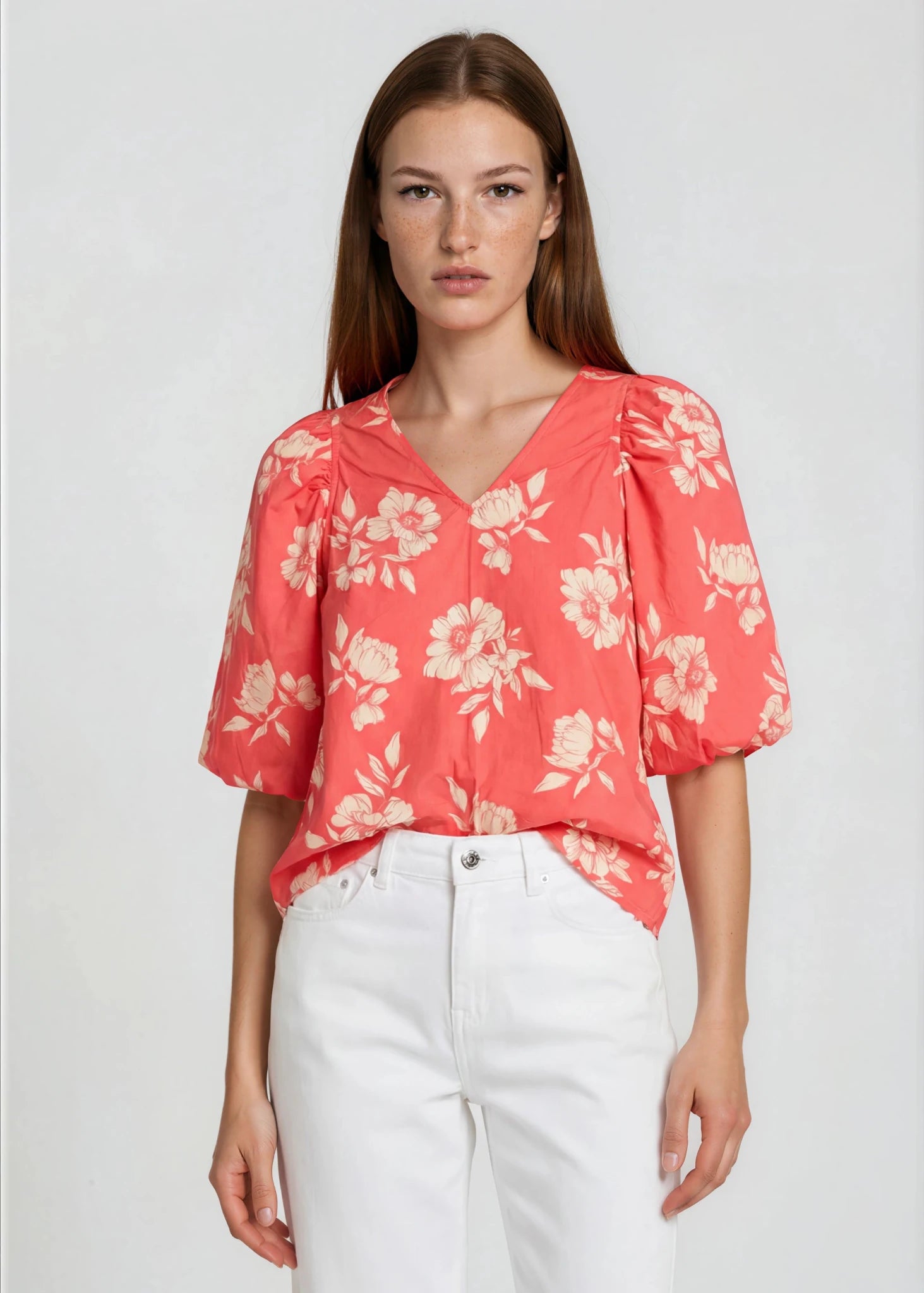 MAGGIE coral floral blouse print - Yana K Collective