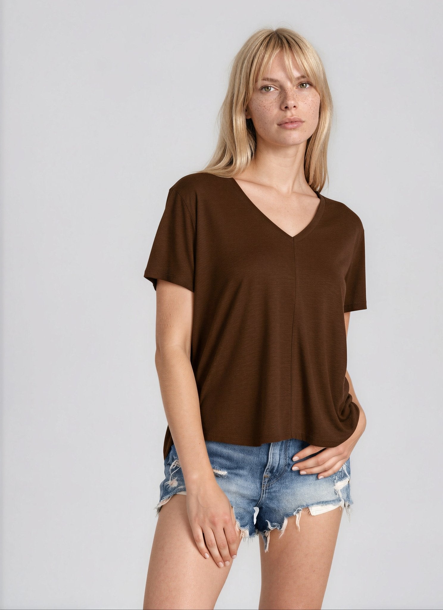 NOAH women's vneck short sleeve raw edge tee - Yana K Collective