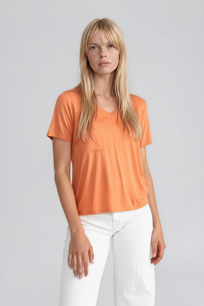 PIA women's vneck pocket color tee - Yana K Collective