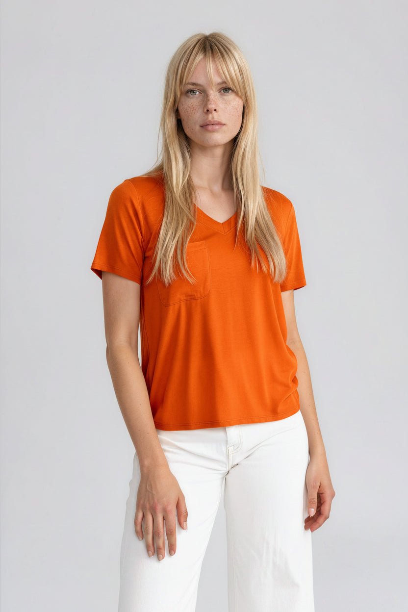 PIA women's vneck pocket color tee - Yana K Collective