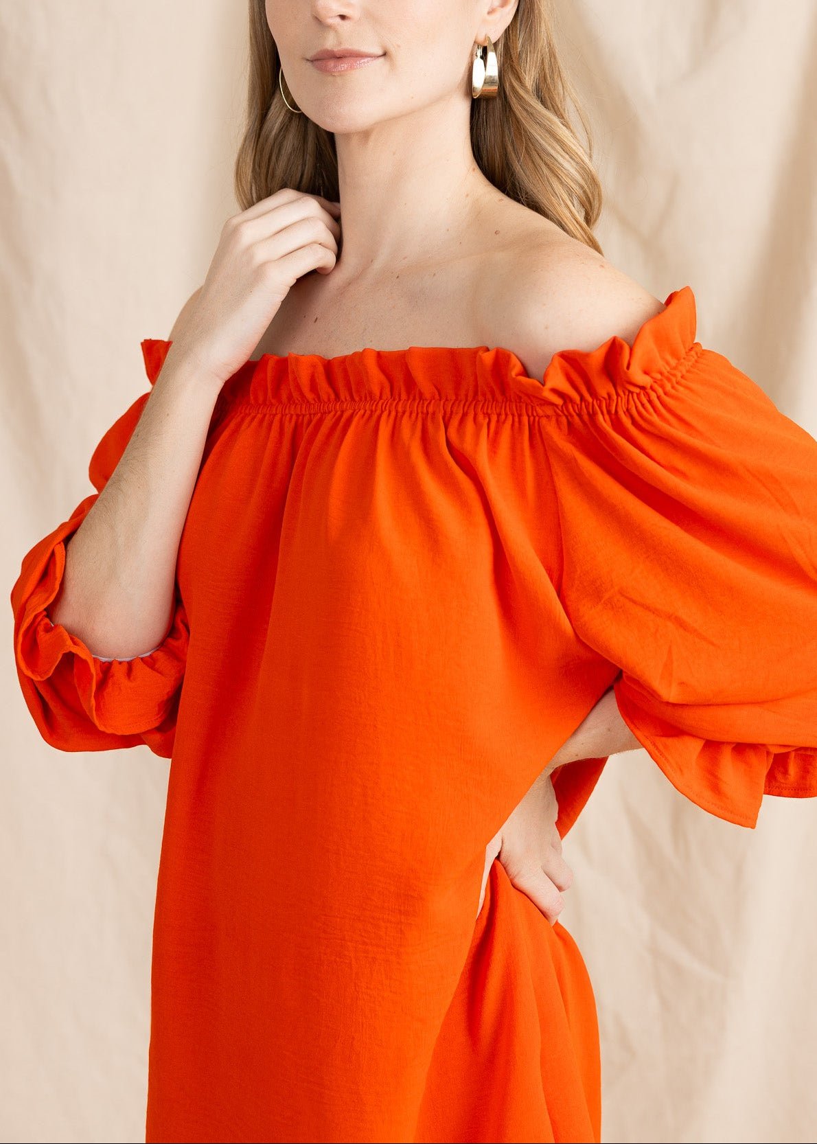 TAURIE women's off shoulder ruffle sleeve mini dress - Yana K Collective
