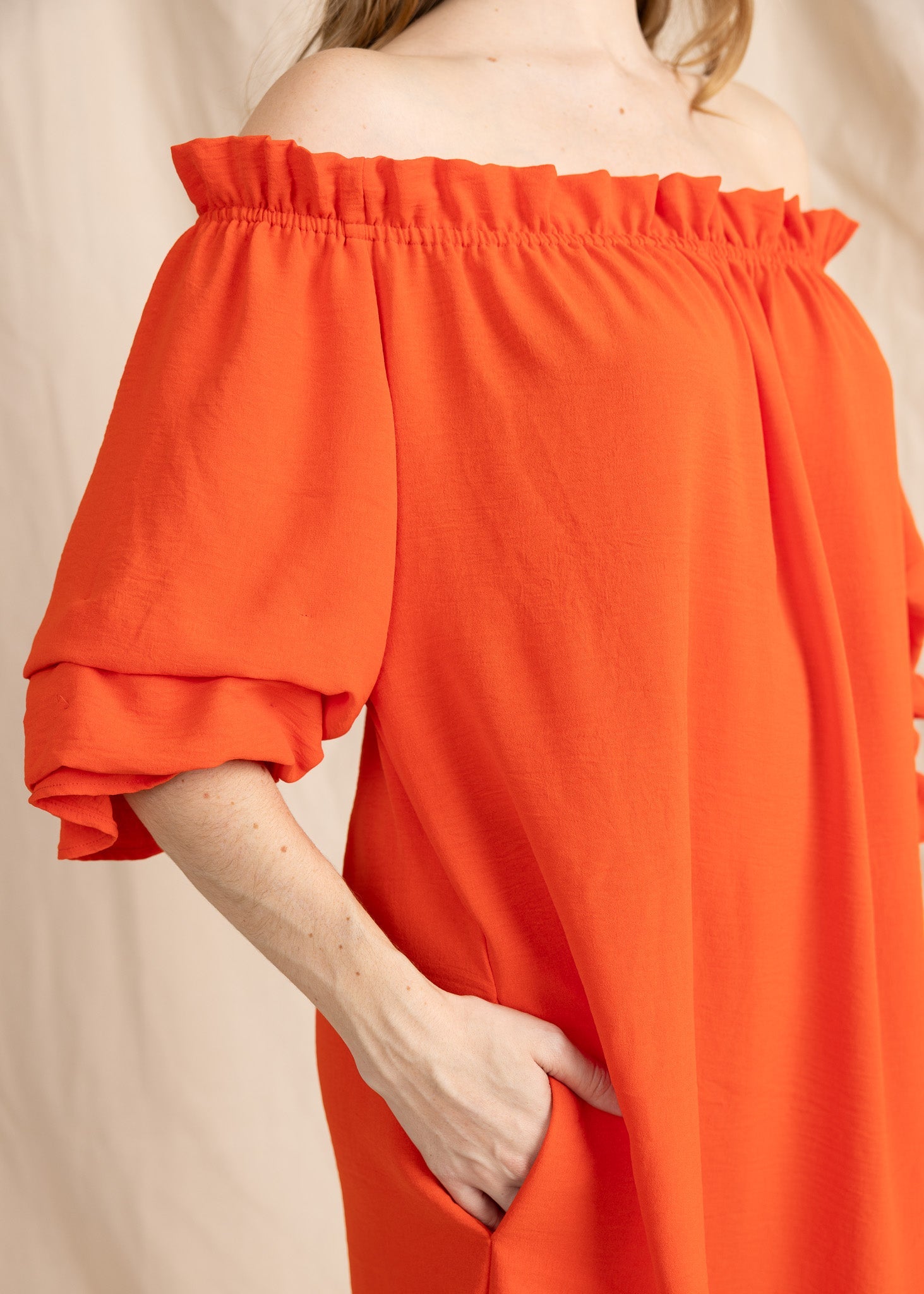 TAURIE women's off shoulder ruffle sleeve mini dress - Yana K Collective