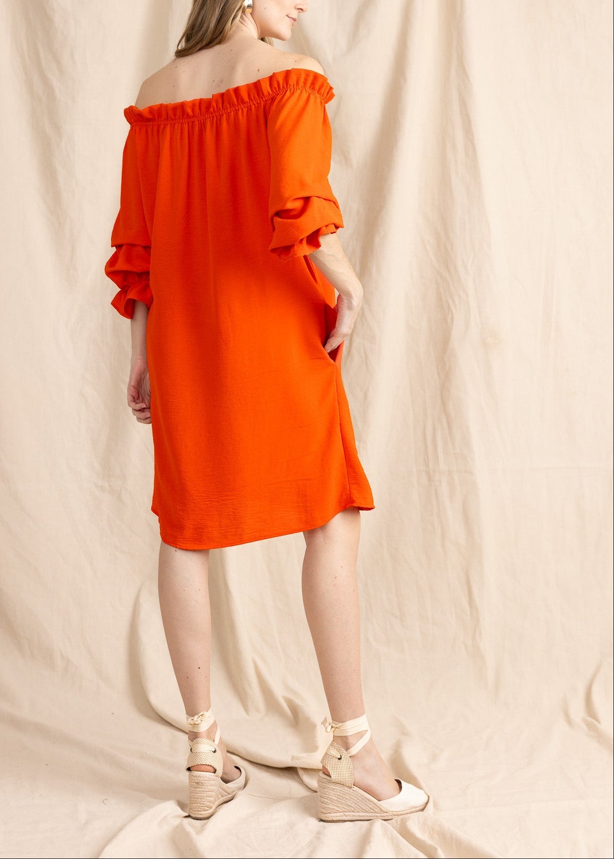 TAURIE women's off shoulder ruffle sleeve mini dress - Yana K Collective