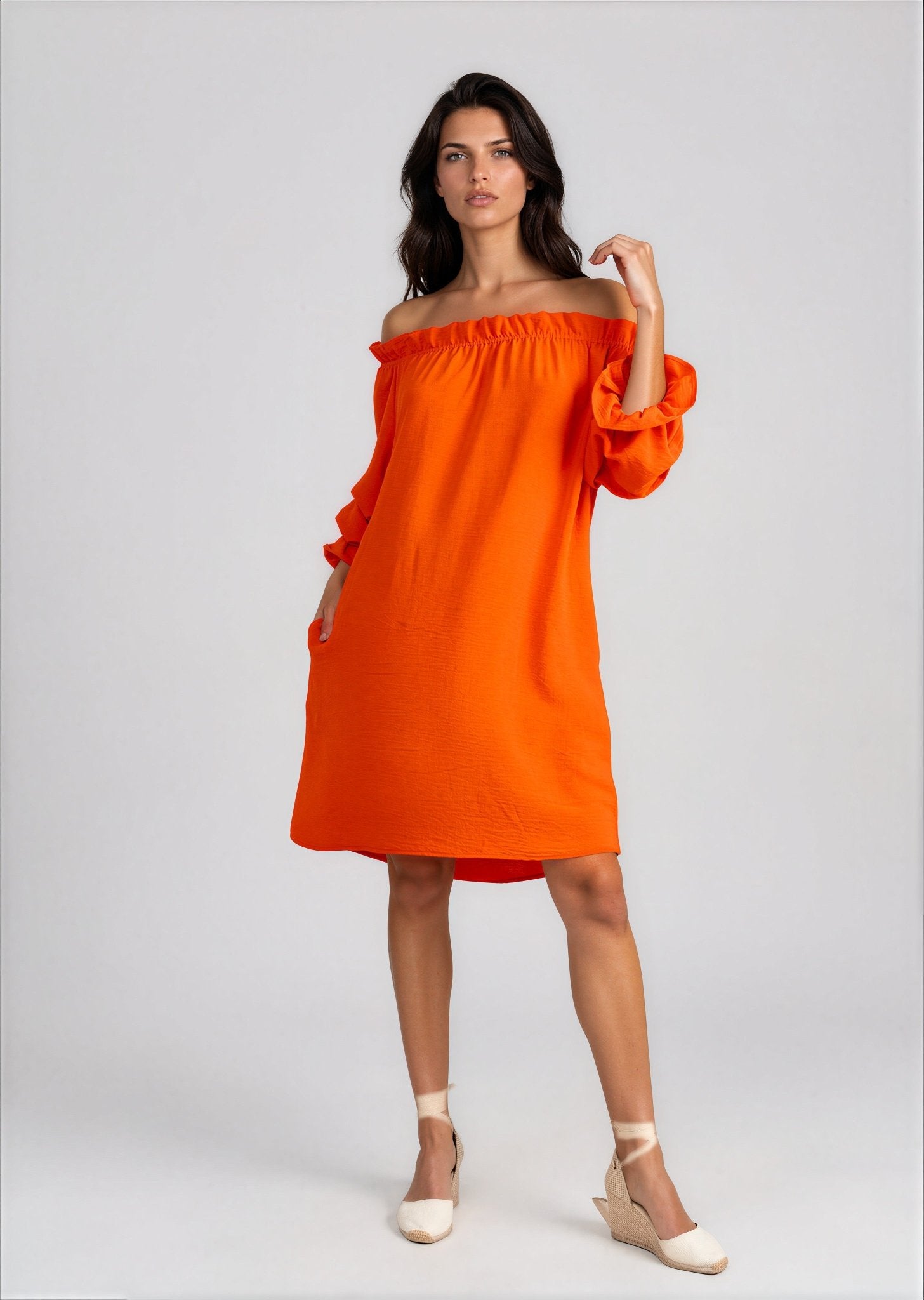 TAURIE women's off shoulder ruffle sleeve mini dress - Yana K Collective