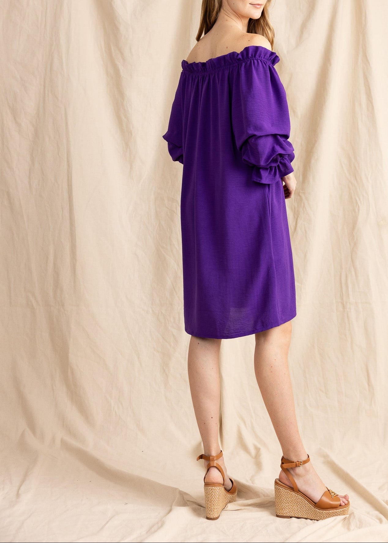 TAURIE women's off shoulder ruffle sleeve mini dress - Yana K Collective