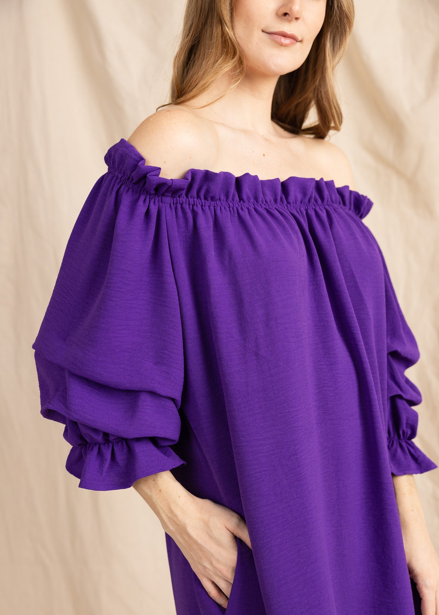 TAURIE women's off shoulder ruffle sleeve mini dress - Yana K Collective