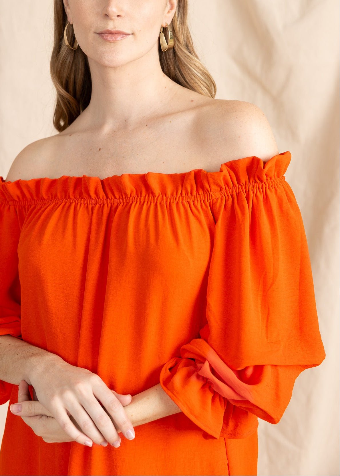 TAURIE women's off shoulder ruffle sleeve mini dress - Yana K Collective
