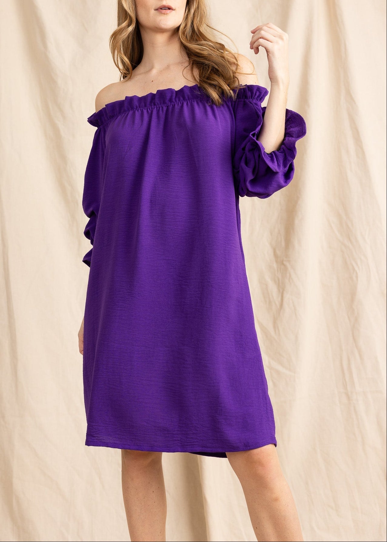 TAURIE women's off shoulder ruffle sleeve mini dress - Yana K Collective