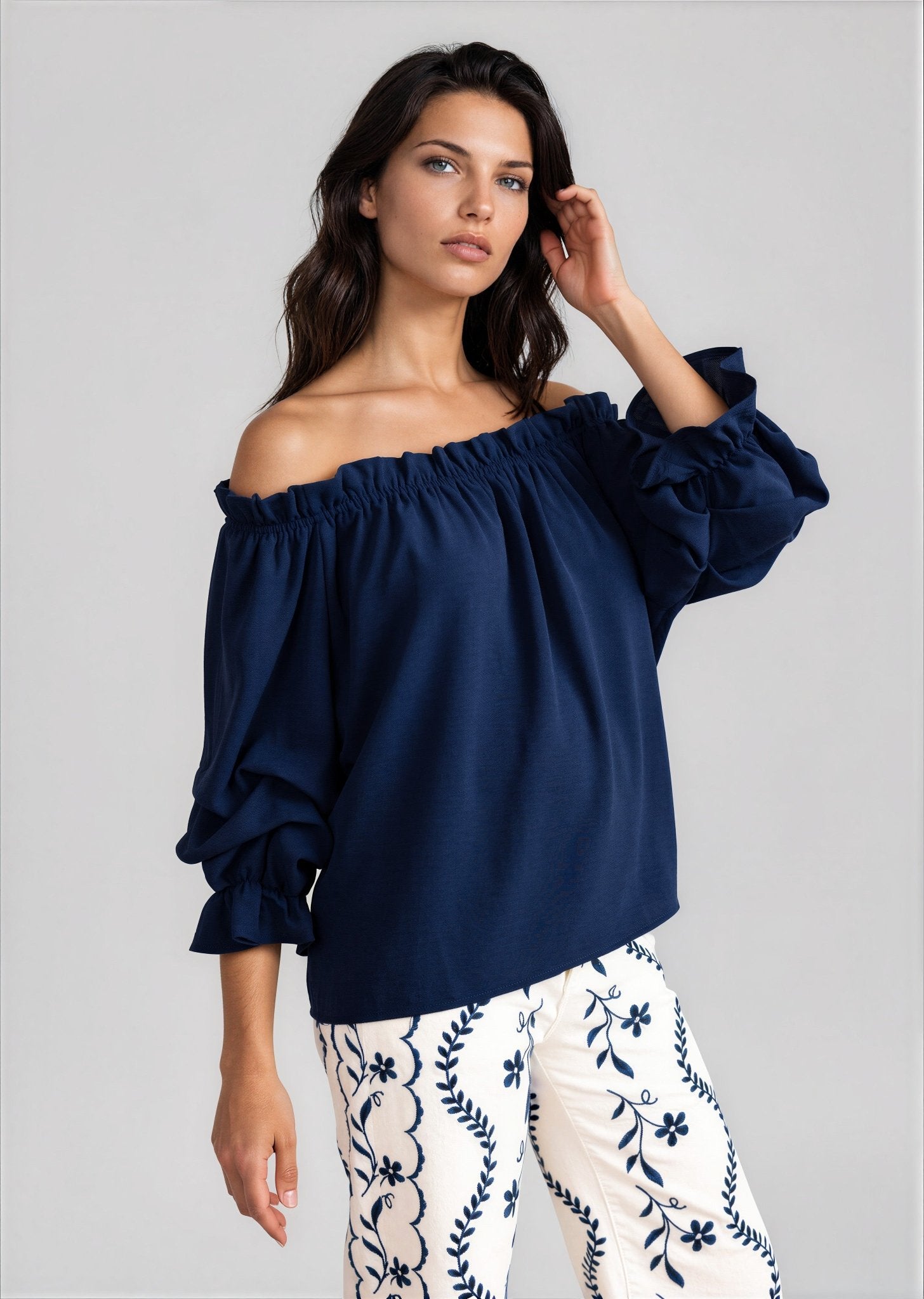 TAURIE women's off shoulder ruffled short sleeve blouse - Yana K Collective