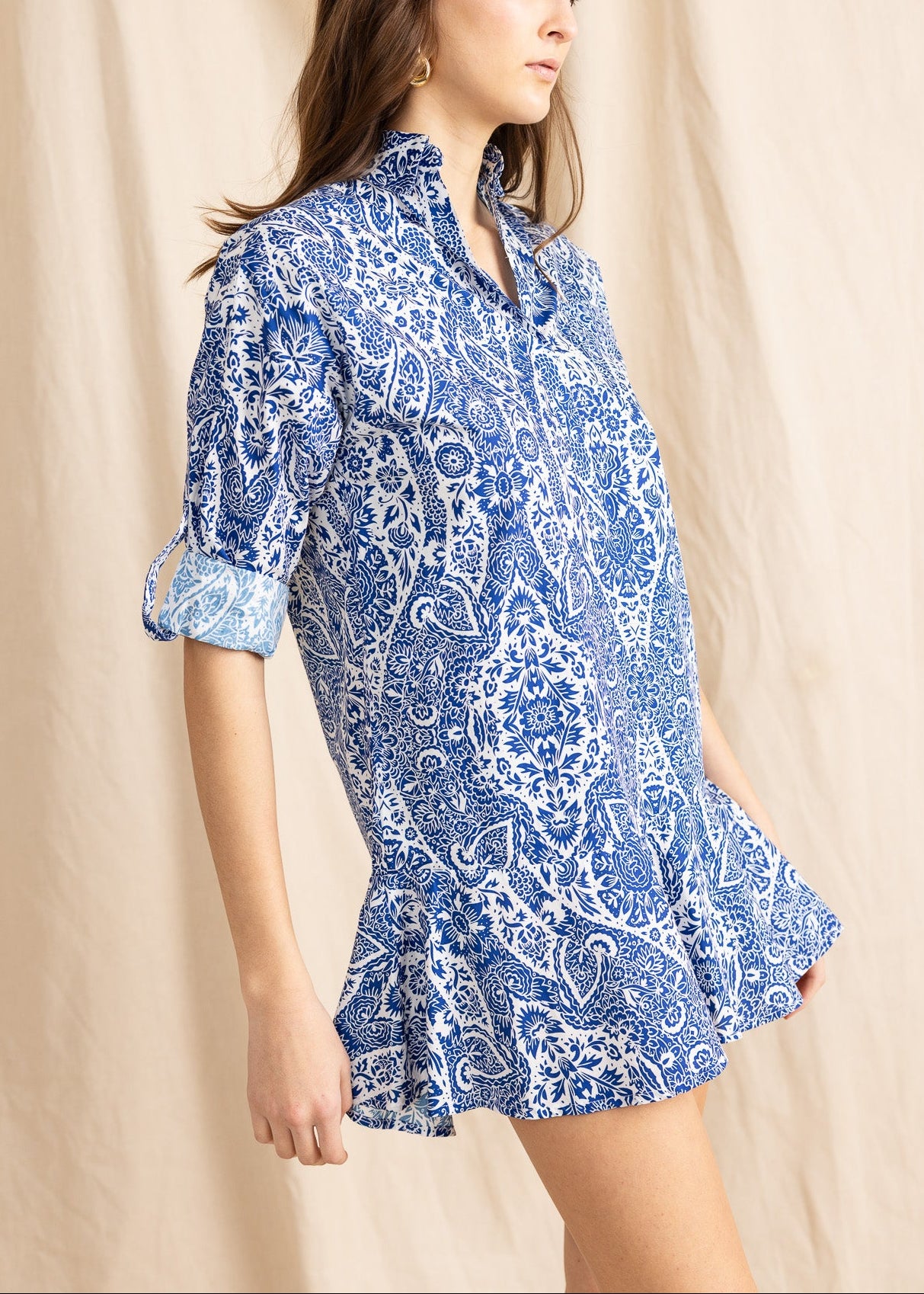 YanaK Portobello mini dress with a vibrant medi print, showcasing a stylish design and flattering silhouette.
