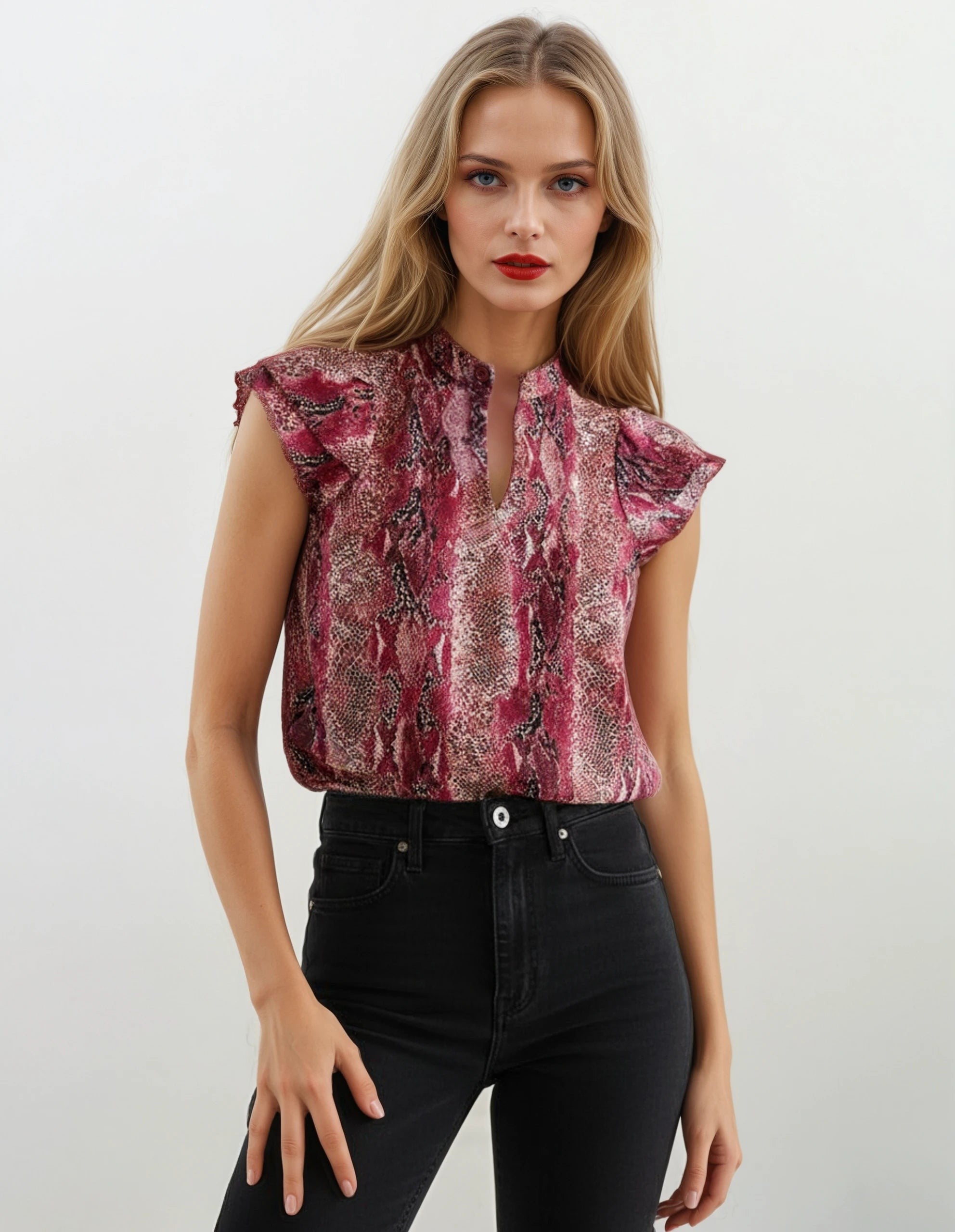 GEORGETTE TOP snakeskin red