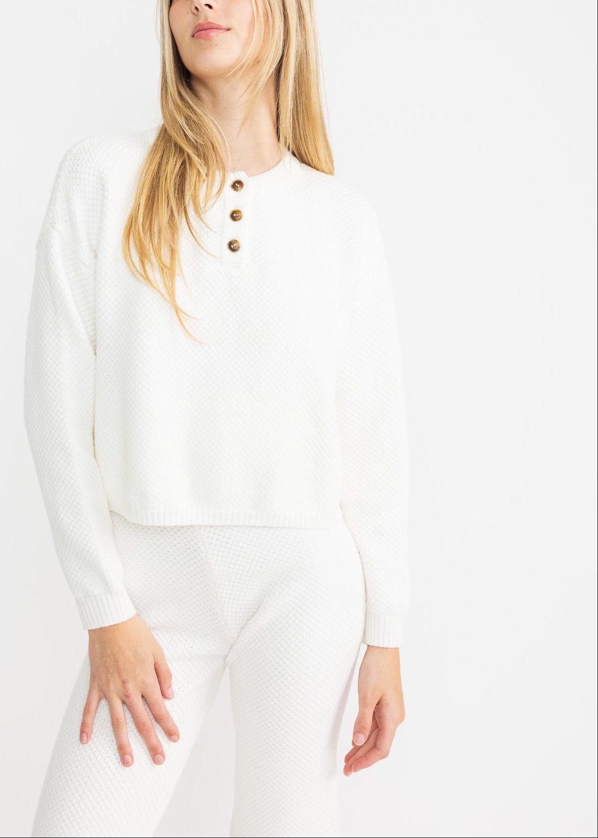 ABBY long sleeve top button lightweight sweater - Yana K Collective