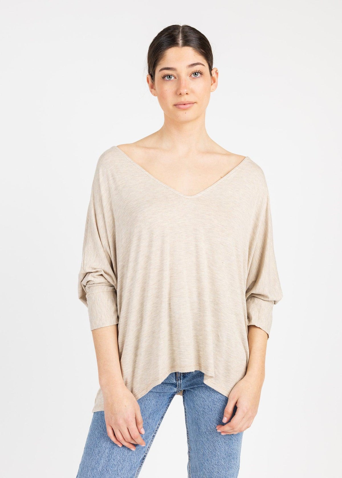 APPLE 3/4 SLV VNECK TOP - Yana K