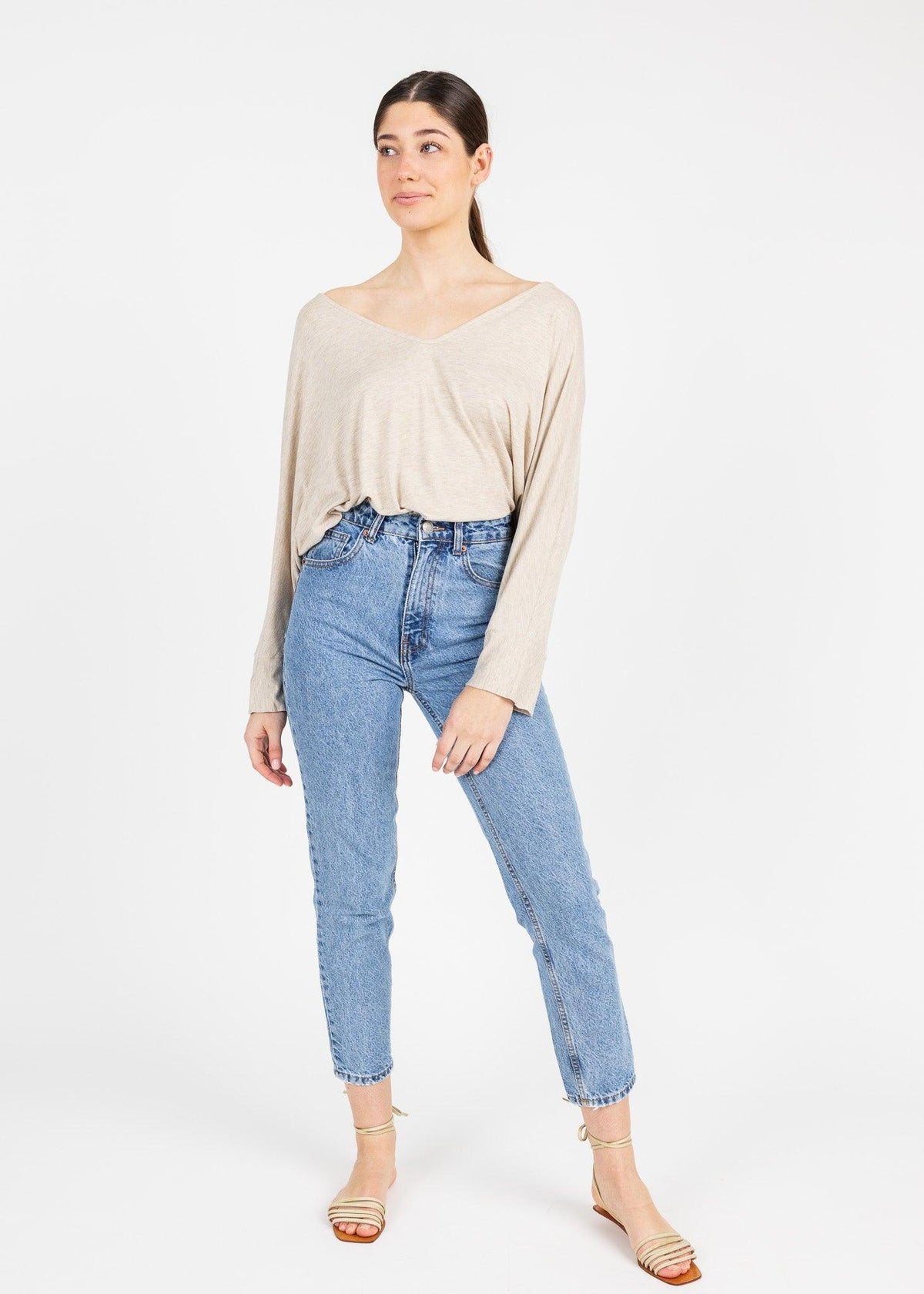APPLE 3/4 SLV VNECK TOP - Yana K