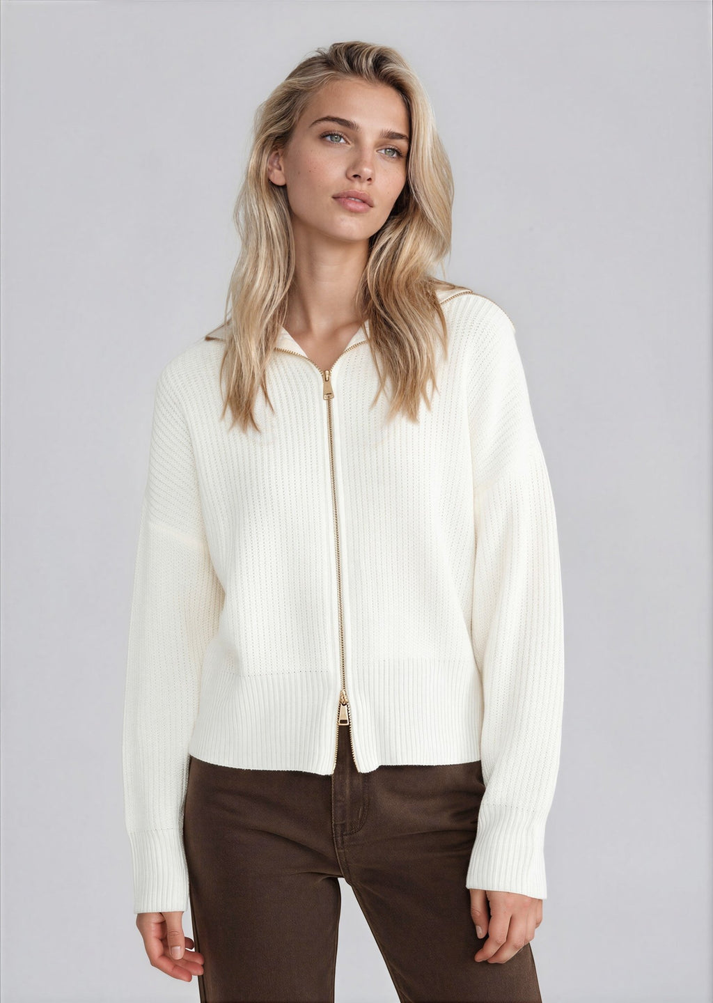 ASHEVILLE women's double zip knit sailor collar sweater - Yana K Collective