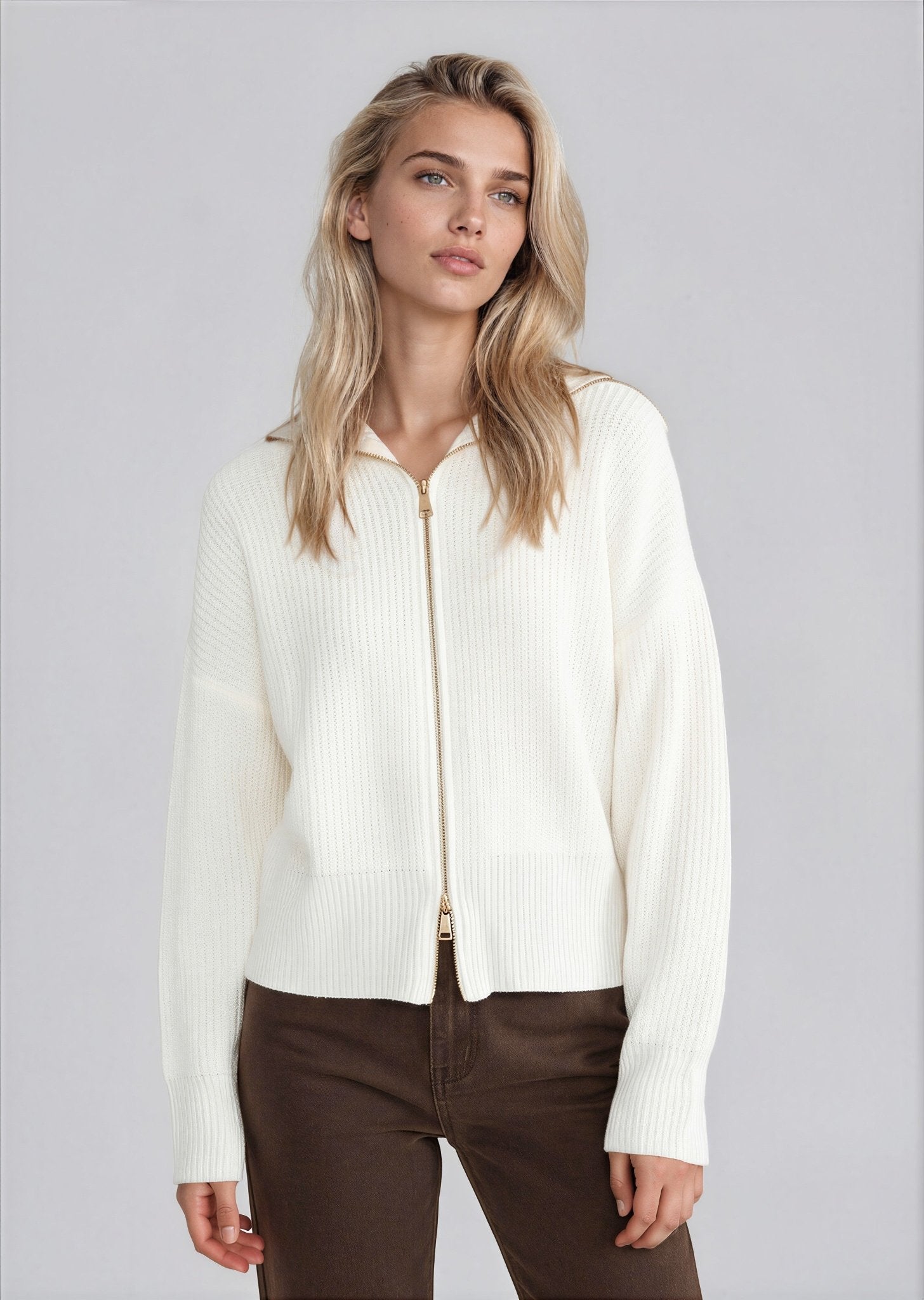 ASHEVILLE women's double zip knit sailor collar sweater - Yana K Collective