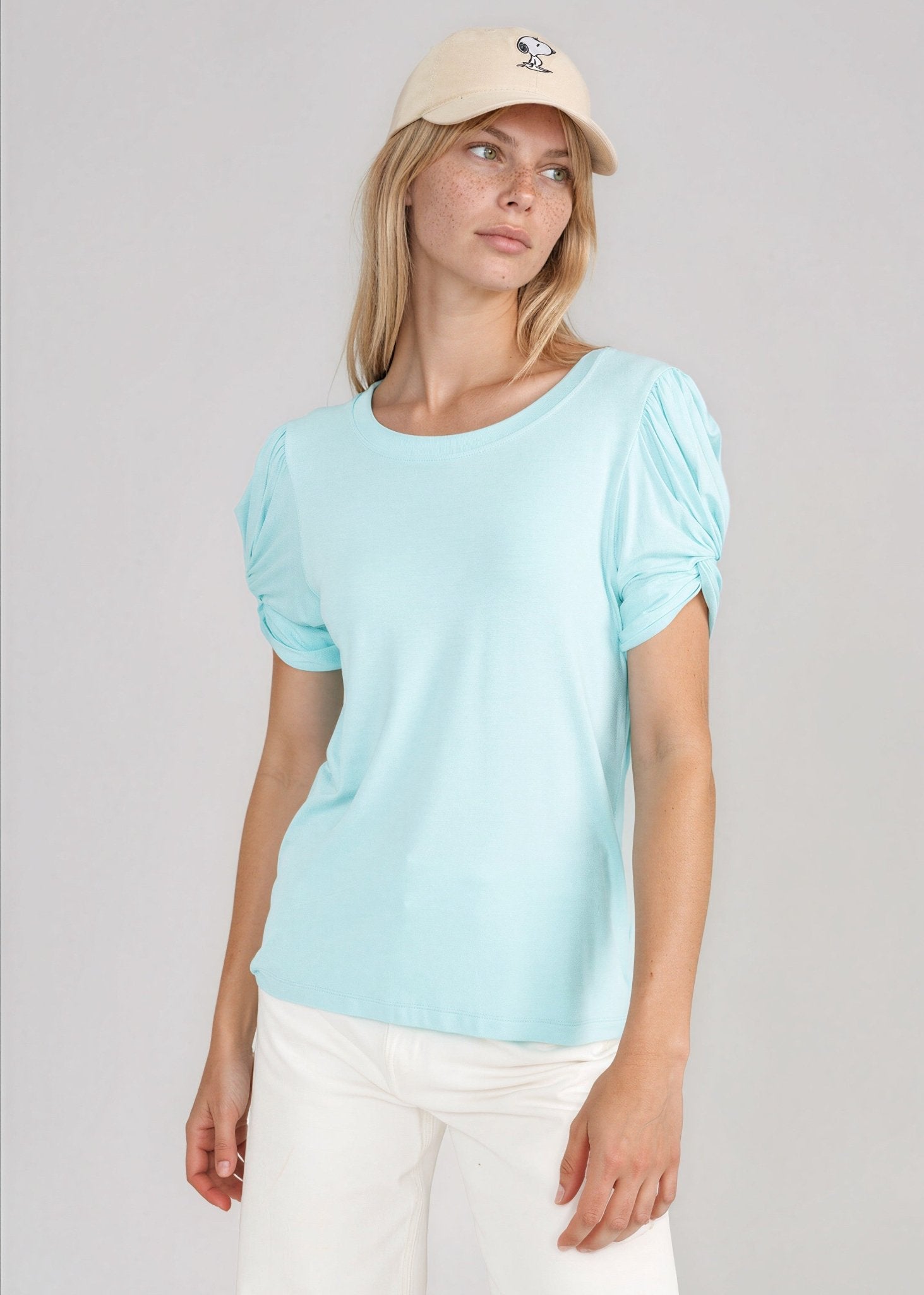 AVERIE women's rounded ruched shoulder tee - Yana K Collective