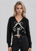 CARMEL heavy knit lace bow tie cardigan sweater - Yana K Collective