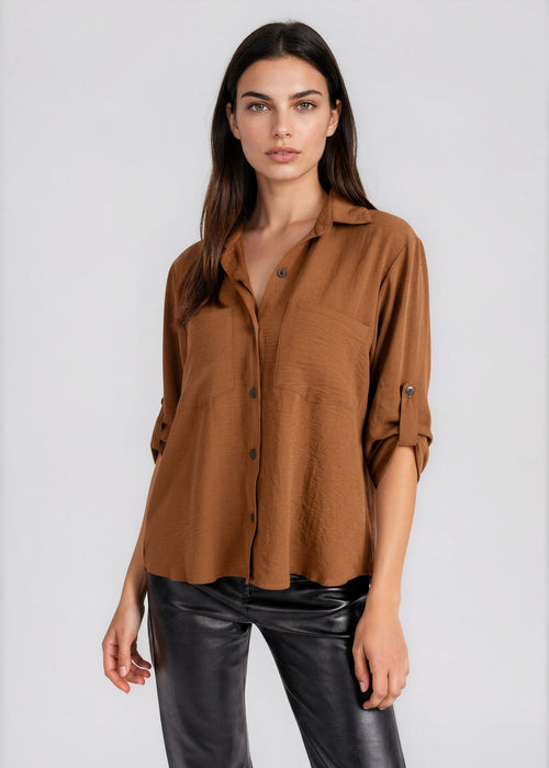 CICI women's collared double pocket slit back blouse - Yana K Collective