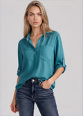 CICI women's collared double pocket slit back blouse - Yana K Collective