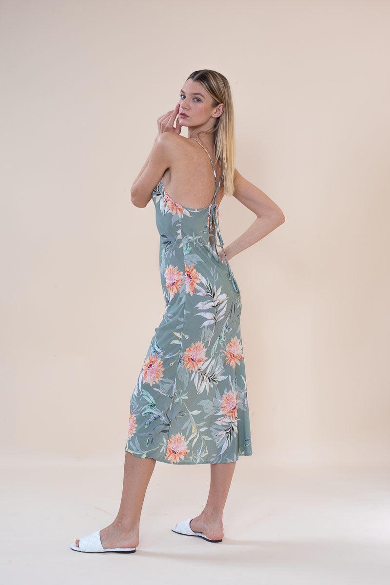 CLAIRE 3/4 DRESS sage coral print - Yana K