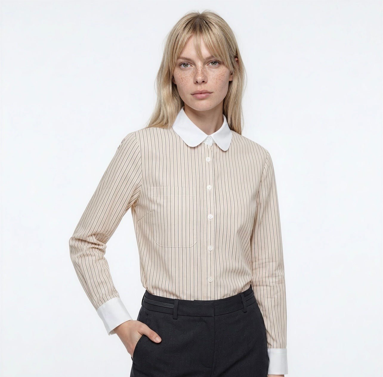 COOPER women's contrast collar and cuff striped shirt - YANA K