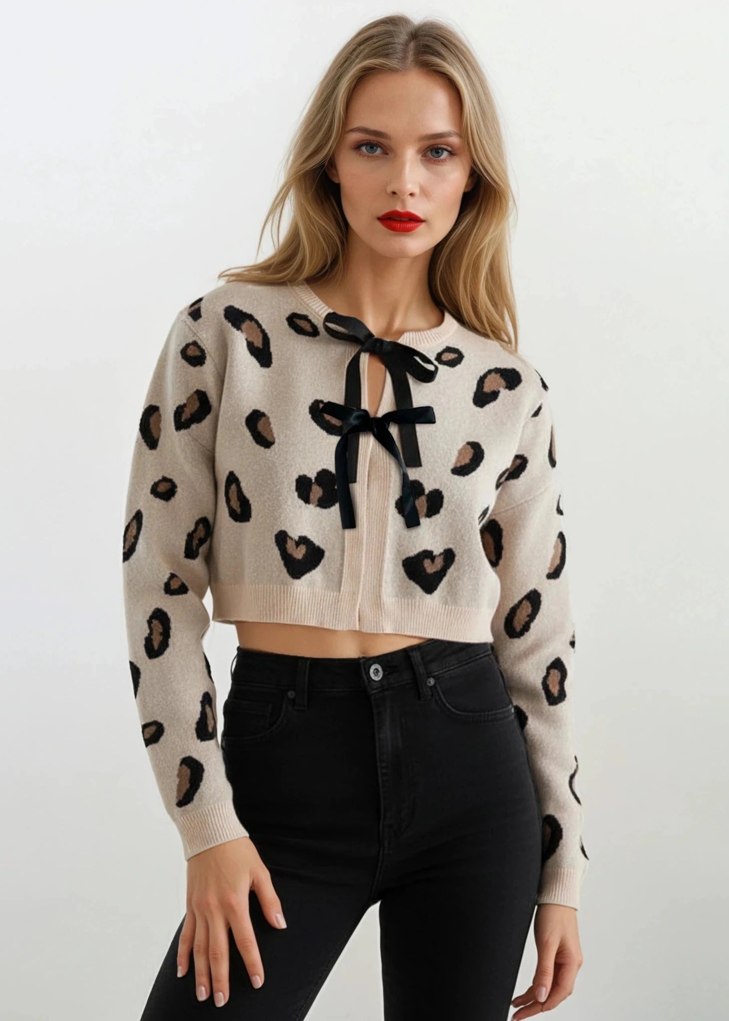 DELANO women's bowtie animal print cardigan sweater - Yana K Collective