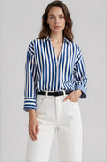 FAIRCHILD women's oversize collared striped long sleeve cuff blouse - 26|27 - YANA K