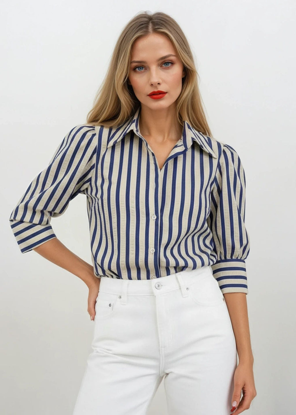 Lightweight Felicity top with a relaxed fit and subtle floral pattern, displayed on a model against a neutral background.