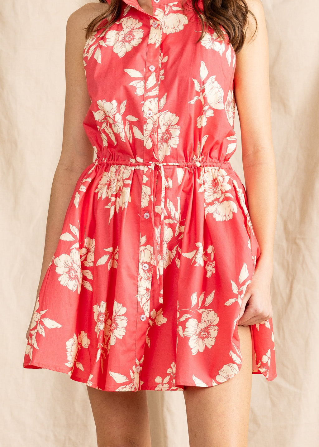 HILTON women's sleeveless coral floral print cotton mini dress - Yana K Collective