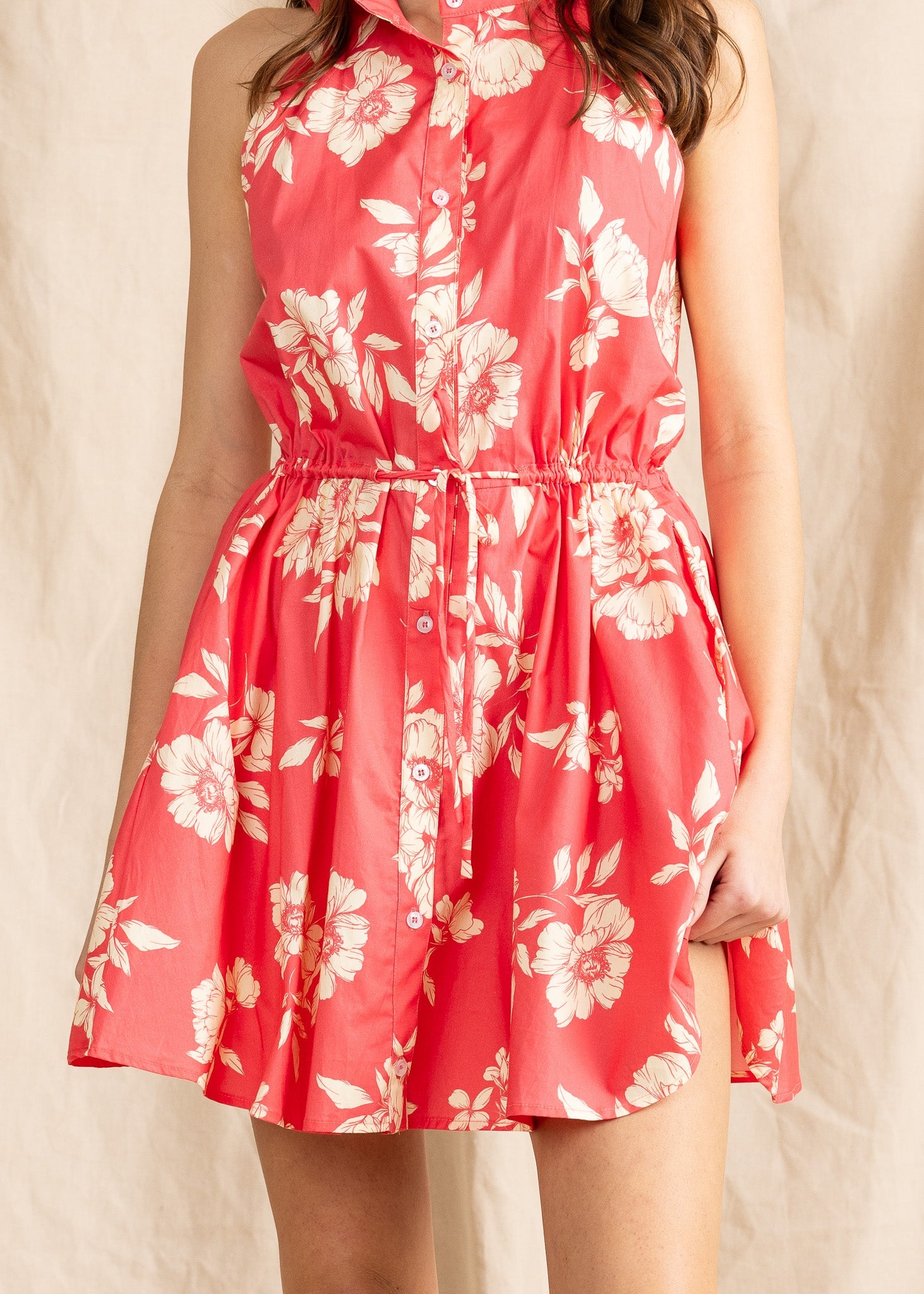 HILTON women's sleeveless coral floral print cotton mini dress - Yana K Collective