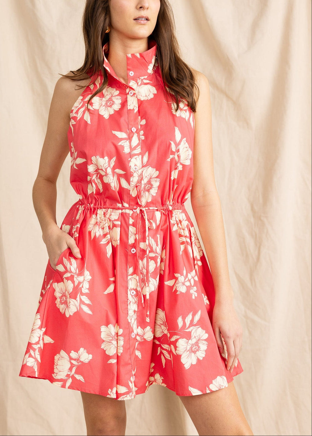 HILTON women's sleeveless coral floral print cotton mini dress - Yana K Collective