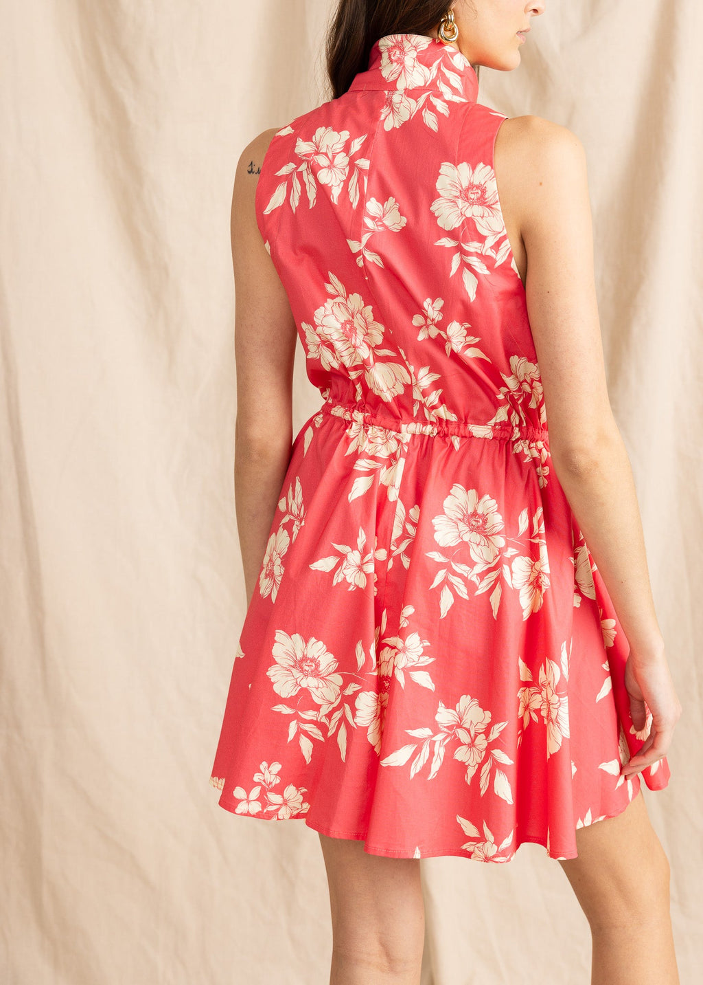 HILTON women's sleeveless coral floral print cotton mini dress - Yana K Collective