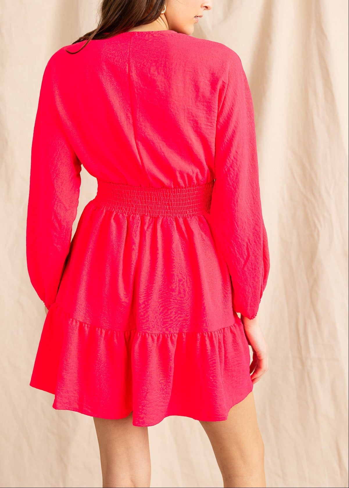IZZY women's high waist smocked long sleeve mini dress - Yana K Collective