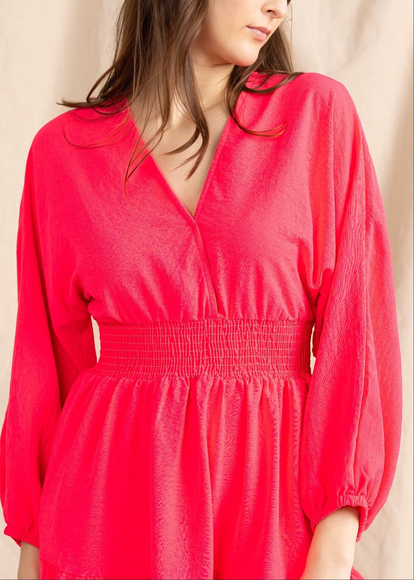 IZZY women's high waist smocked long sleeve mini dress - Yana K Collective