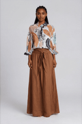 KESH women's button down collar ruffle tiger print blouse - YANA K