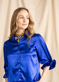 KESH women's collared button down ruffle sleeve satin blouse - Yana K Collective
