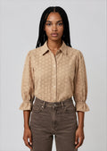 KESH women's cotton embroidered taupe blouse - Yana K Collective