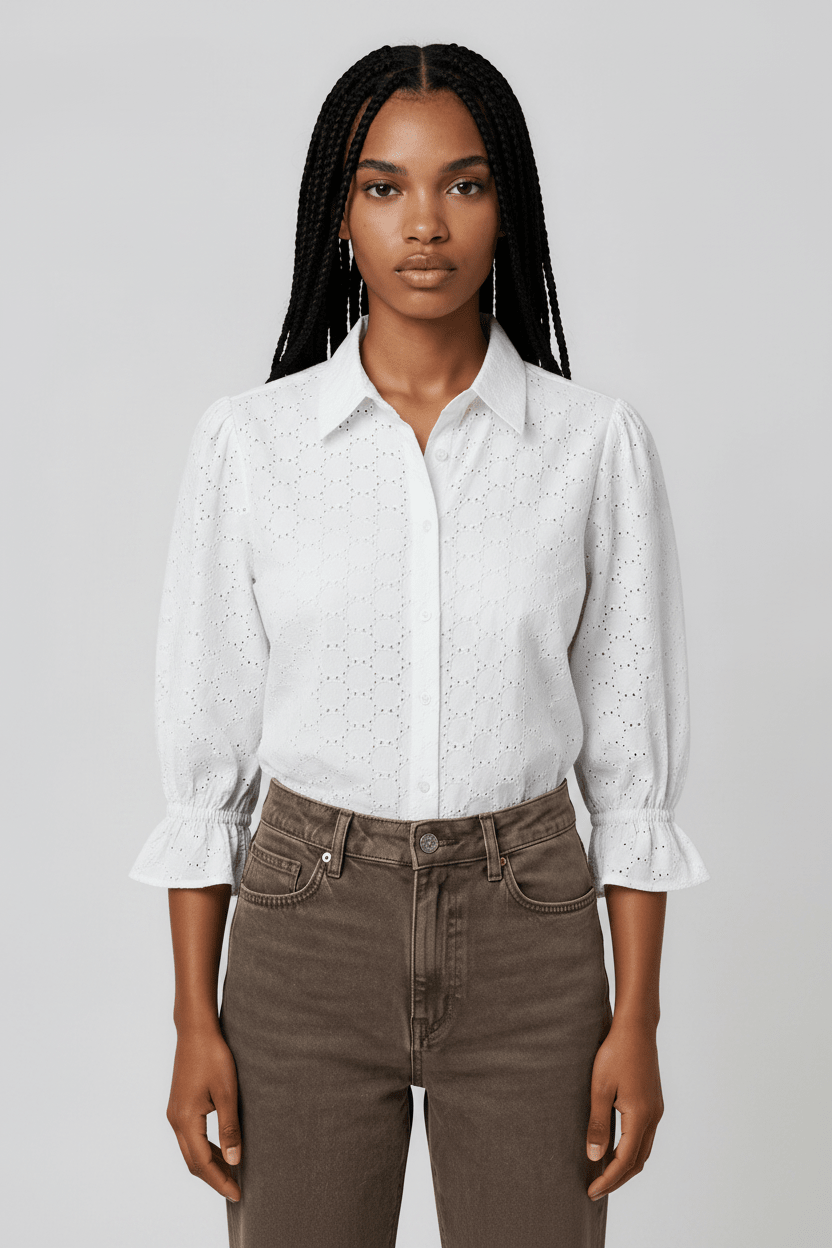 KESH women's cotton embroidered taupe blouse - YANA K