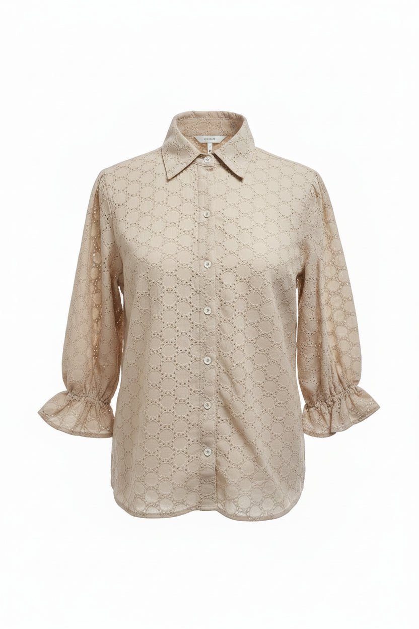 KESH women's cotton embroidered taupe blouse - Yana K Collective